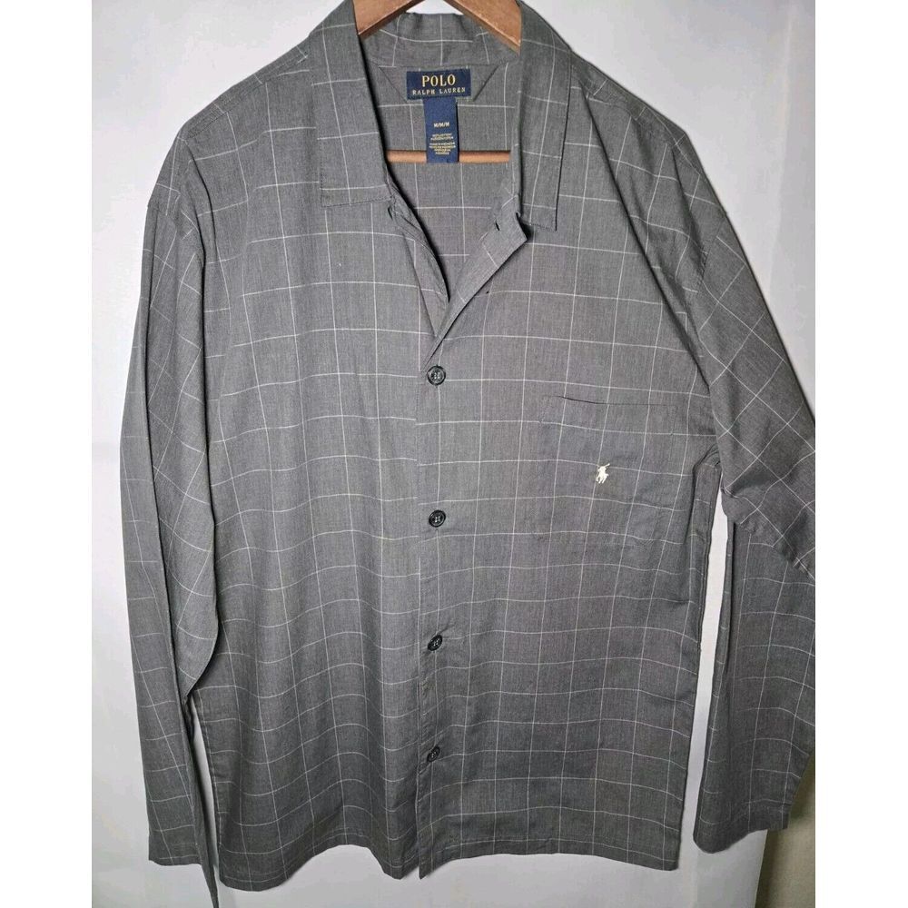 Polo Ralph Lauren Polo Shirt Long Sleeve Men Medium Grey Window Pain Check